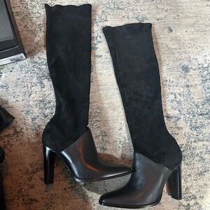 Rachel Zoe Black Suede Leather Pointed Toe Over the Knee Boots Womens Size 9.5‎